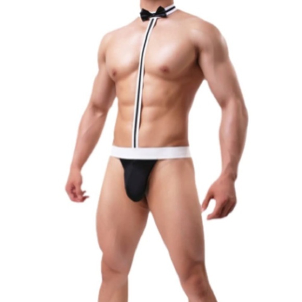 Men's Black Sling Briefs with bow tie